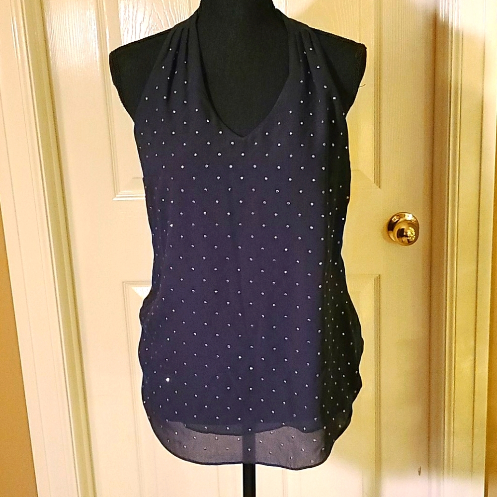 WHBM Navy Blue Top w/silver little Studs on Front